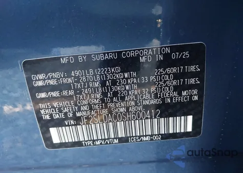 2025 Subaru Forester из США, поврежденный, VIN JF2SLDAC0SH600412